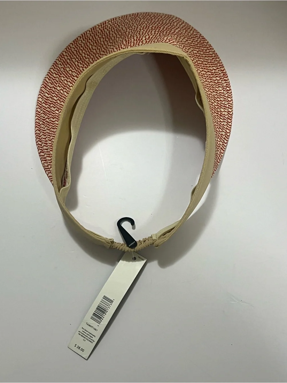 🆕 Tahari Woven Straw Visor Tan Red Cream NWT